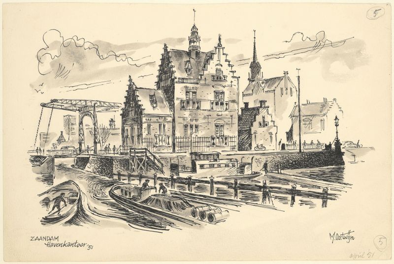 oficina del puerto en Zaandam, óleo sobre lienzo de Maarten Oortwijn