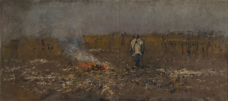 Autumn Fire de Ladislav Mednyánszky, óleo que muestra un vibrante follaje de otoño.