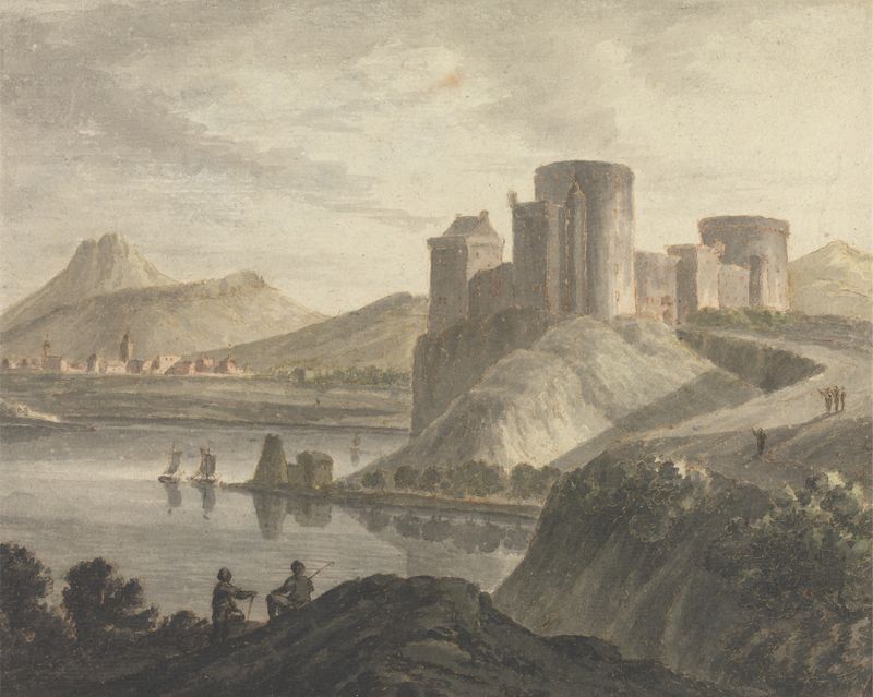 Castelo com Figuras em uma Paisagem Clássica de Robert Adam, óleo sobre tela