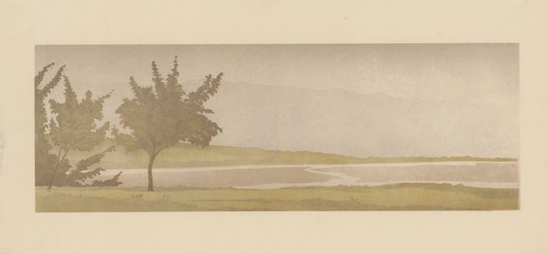 Romanticism landscape by Amédée Joyau, depicting twilight over distant mountains.
