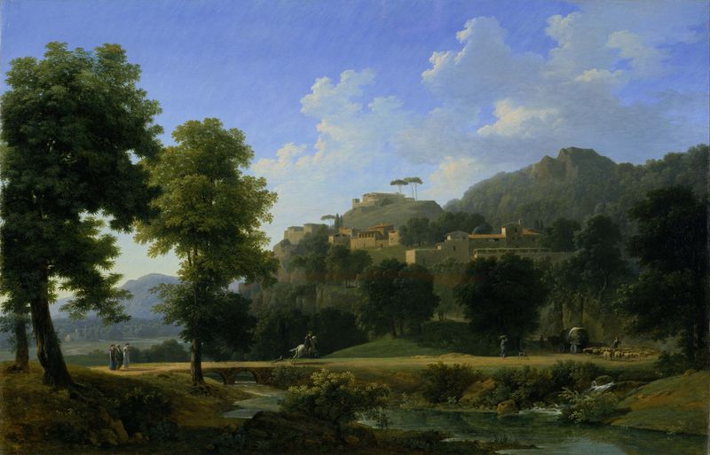 Italian Landscape by Jean-Victor Bertin, oil on canvas depicting lush greenery and tranquil vistas