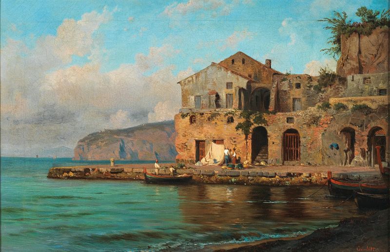 Marine scene with sea and horizon by Louis Gurlitt, oil painting