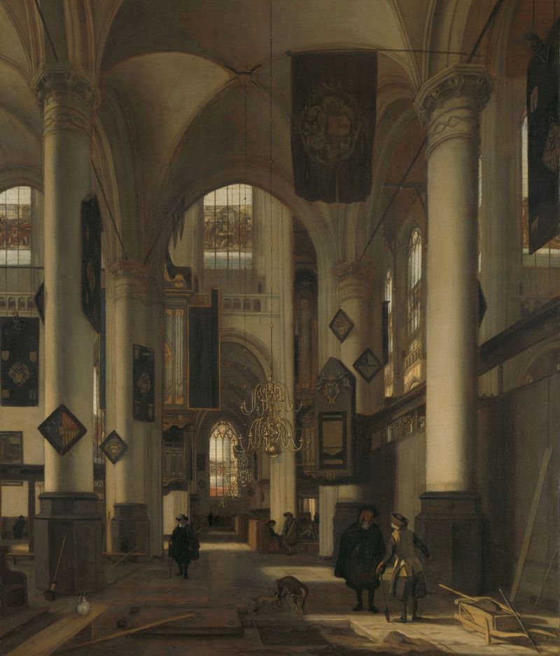 Interior de una iglesia gótica protestante, óleo sobre lienzo de Emanuel de Witte
