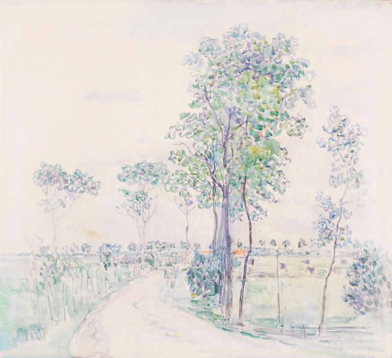 Paisaje con altos árboles, óleo sobre lienzo de Paul Baum