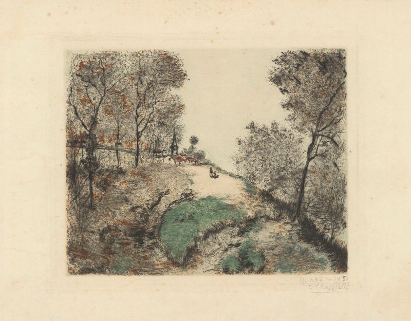 La route abandonnée, óleo sobre tela de Jean François Raffaëlli, mostrando uma estrada deserta com luz suave.