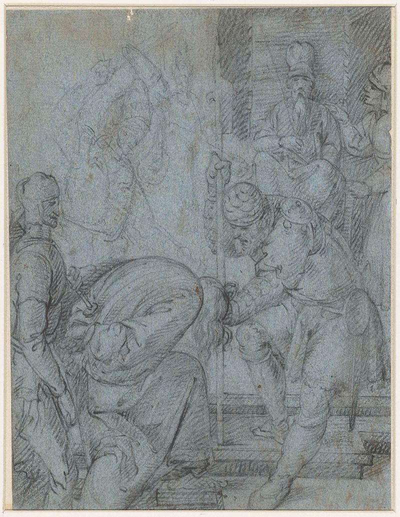 Desenho religioso que retrata uma figura iluminada pela luz, papel, Unknown Artist