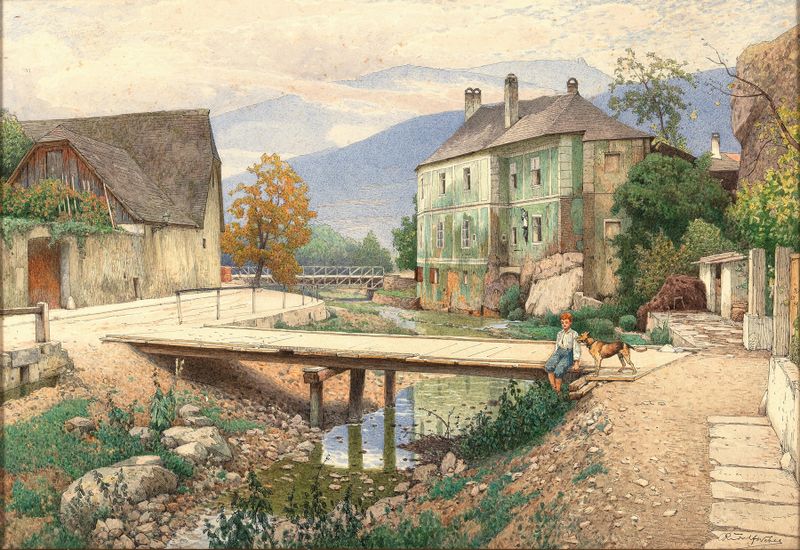 Landscape depicting Spitzer Graben in Wachau Valley by Rudolf Weber, Impressionism