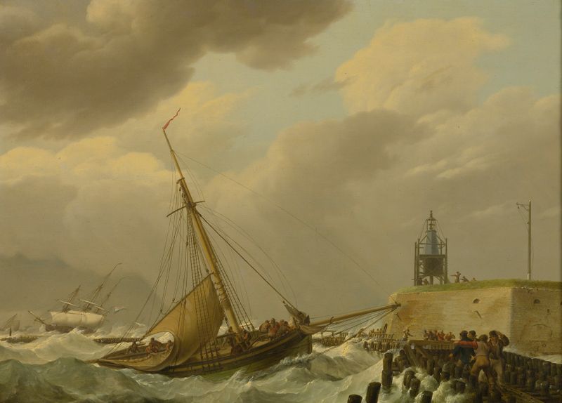 Navio em mares tempestuosos, óleo sobre tela de Johannes Hermanus Koekkoek