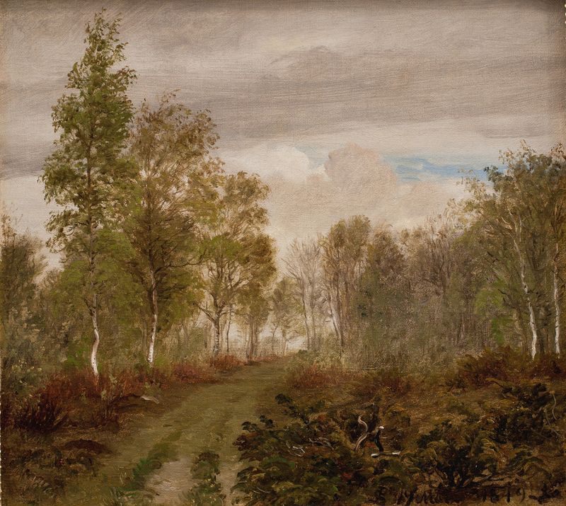 Birch trees in a forest after rain, oil on canvas by P. C. Skovgaard