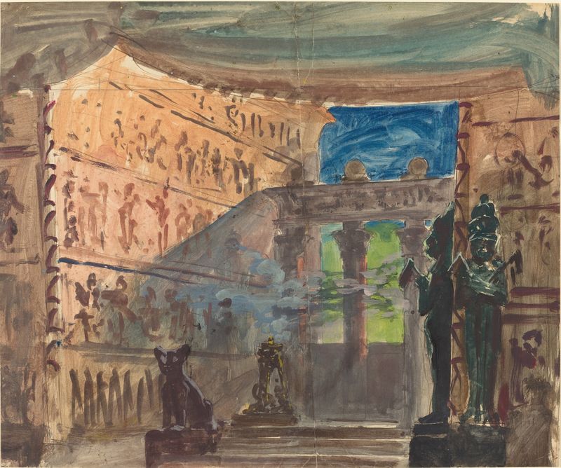 Interior de un antiguo templo egipcio con jeroglíficos de Robert Caney