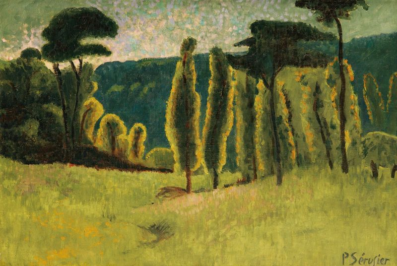 Landscape with poplar trees and green grass, oil painting by Paul Sérusier