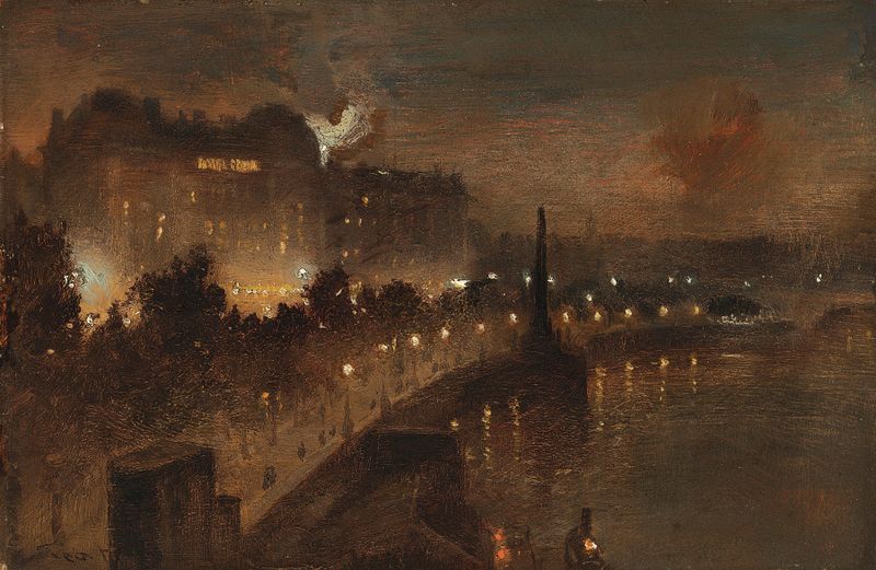 Victoria Embankment from Hungerford Bridge, oil on canvas by George Hyde Pownall