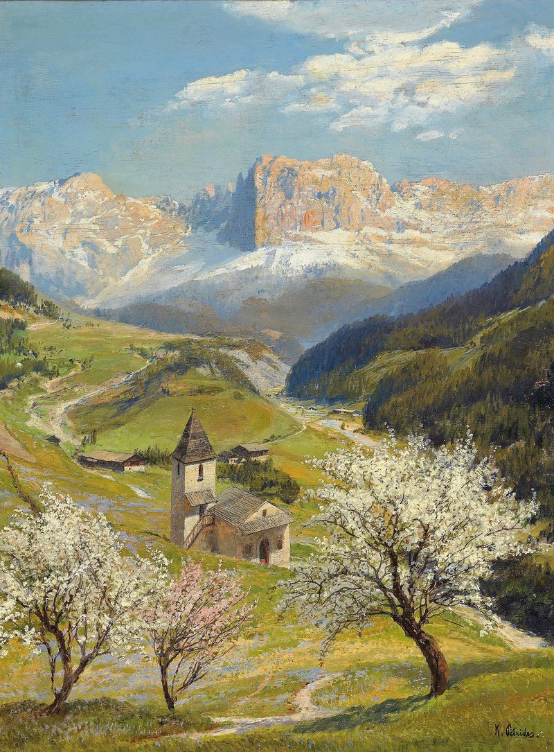 Paisaje con colores en espiral, pintura al óleo de Konrad Petrides