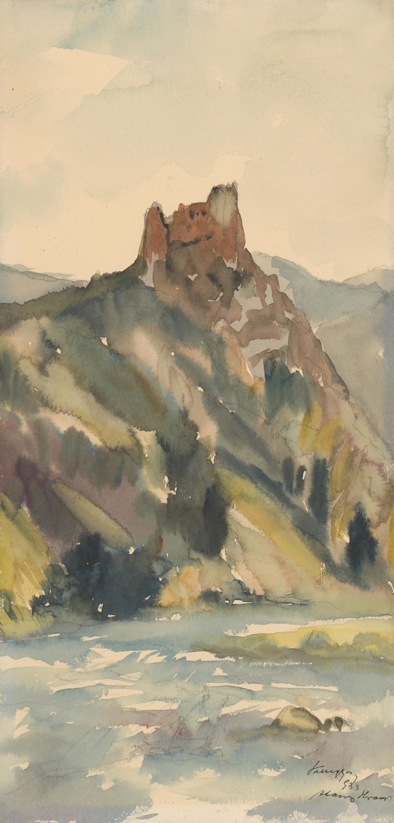 Old Castle de Zolo Palugyay, pintura a óleo que retrata um antigo castelo de pedra em uma paisagem