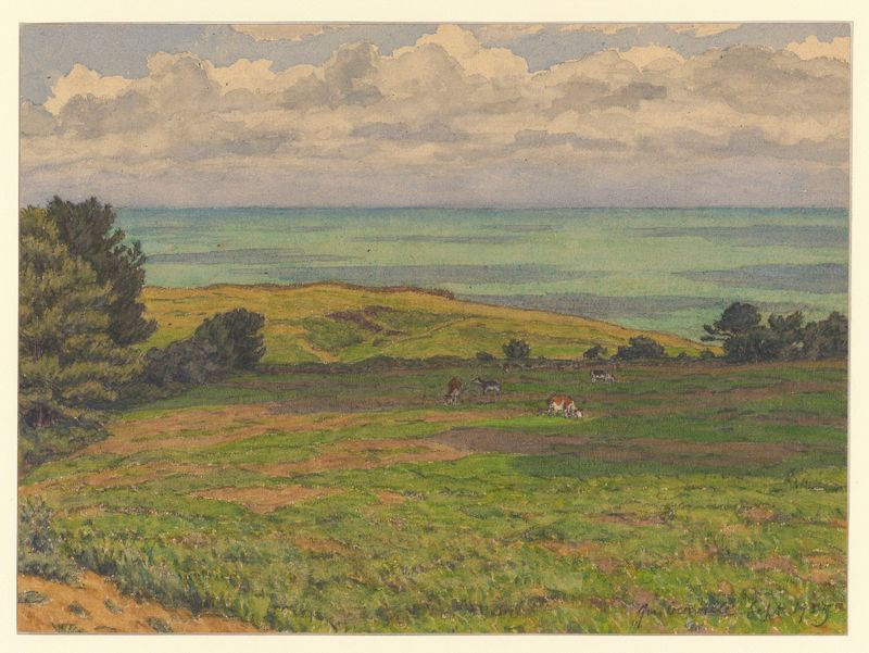 Marine scene depicting a shoreline in oil painting by Henri Rivière