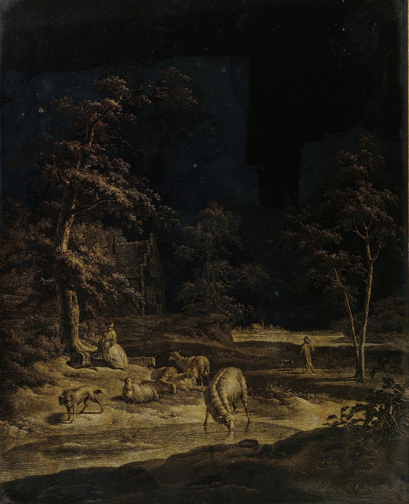 Shepherdess with sheep, oil on canvas by Leendert Overbeek