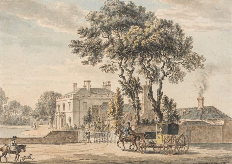 Aquarela de Paul Sandby mostrando uma casa cercada por vegetação em Englefield Green, Surrey.