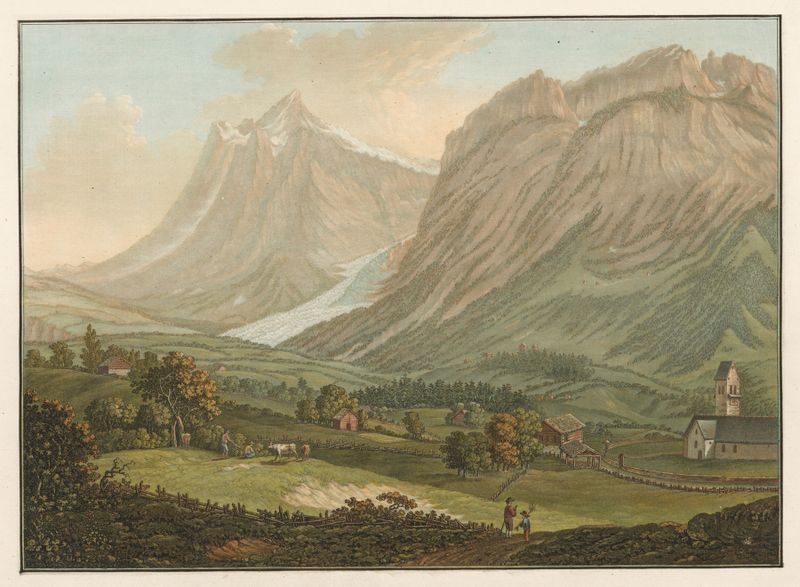 Glacier supérieur de la Vallée du Grindelwald by Friedrich Rosenberg, oil on canvas, depicting a glacier and mountains.