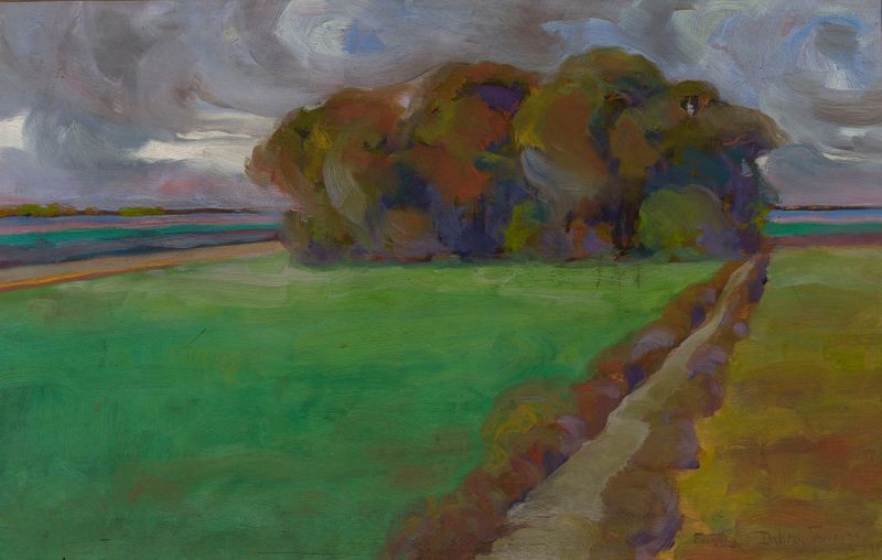 Landscape by Eugeniusz Ludwik Dąbrowa-Dąbrowski, impressionism, depicting a horizon with earth tones and sky.