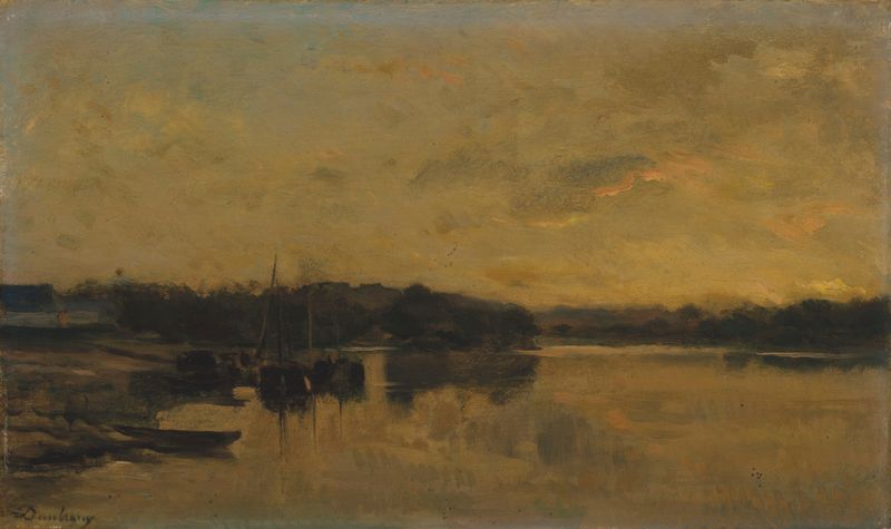 Pintura a óleo de Charles François Daubigny representando um rio ao anoitecer