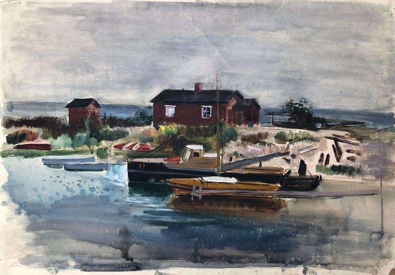 Paisagem que retrata água e céu em um estilo modernista de Otto Geigenberger