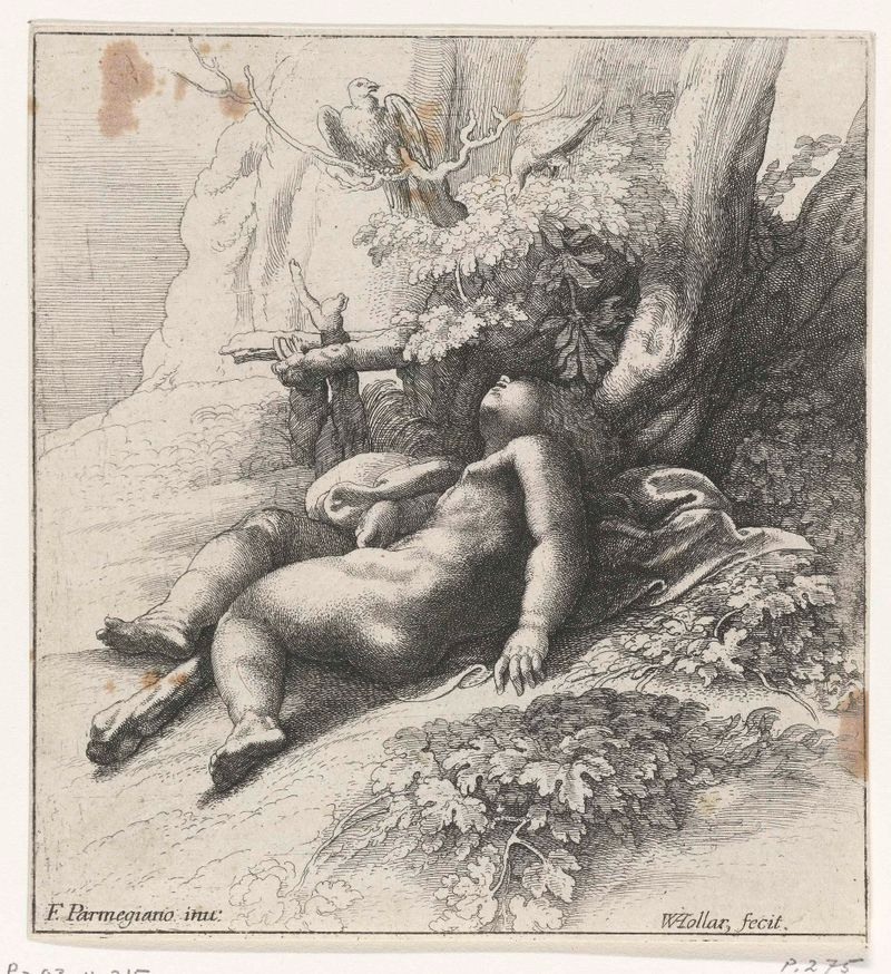 Hércules como un niño dormido, grabado de Wenceslaus Hollar