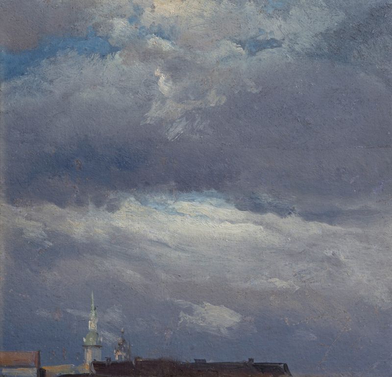 Nubes de tormenta se reúnen sobre una torre de castillo en Dresde, óleo sobre lienzo de Johan Christian Dahl