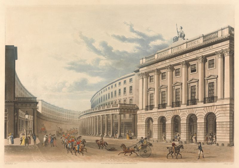 The Quadrant – Regent Street de Thomas Hosmer Shepherd, arquitectura victoriana, paisaje urbano, pintura al óleo