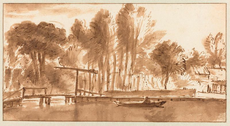 Landscape with river and drawbridge by Anthonie van Borssom, oil painting