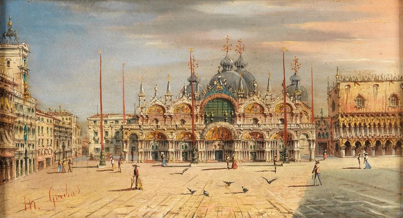 Venice, a view of St Mark’s Square by Marco Grubas, oil on canvas