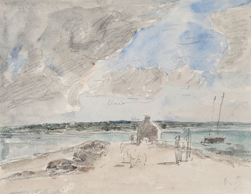 Escena marina con un río y una orilla de Eugène Boudin, pintura al óleo.