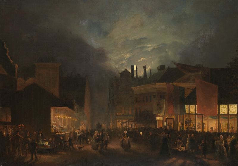 Kermis op de Botermarkt bij avond, oil on canvas by Hendrik Gerrit ten Cate