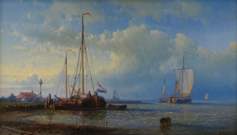 Seascape by Abraham Hulk, oil painting depicting ocean waves and reflections of light.