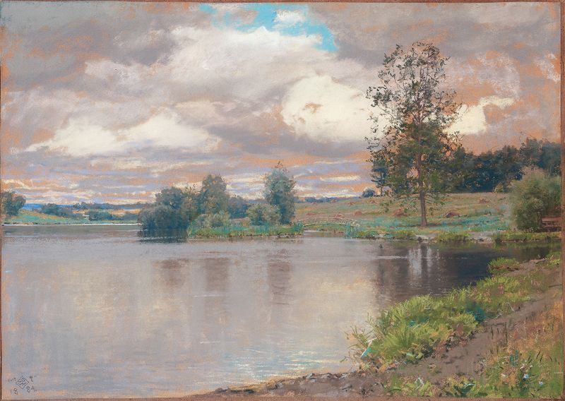 Lake at Appledale by Walter Launt Palmer, oil painting depicting a tranquil lake at twilight