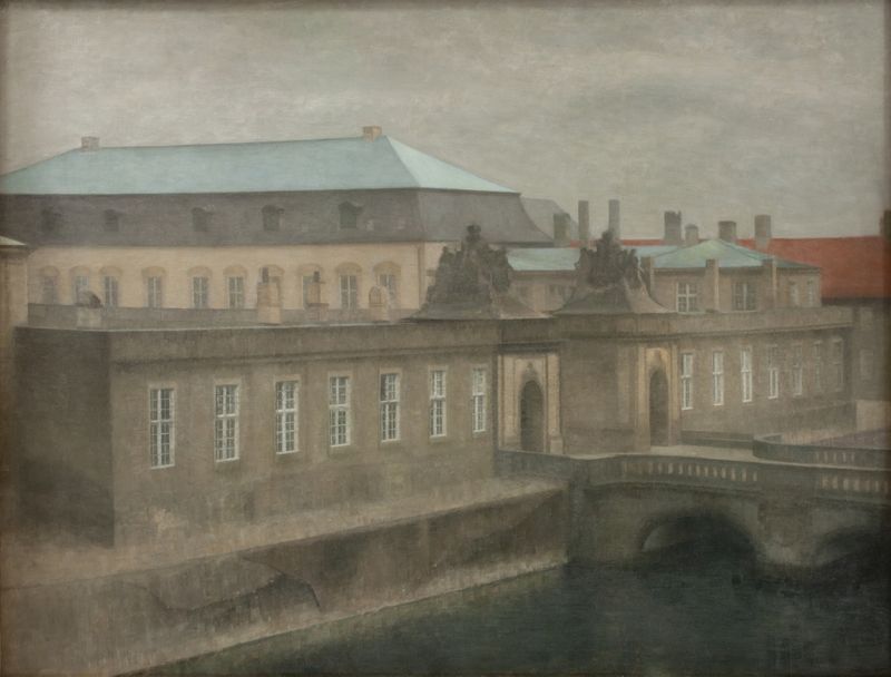 View of Christiansborg Palace in autumn, oil painting by Vilhelm Hammershøi