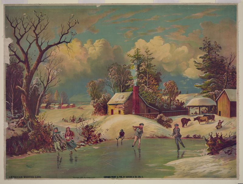 Genre scene depicting winter life, lithograph by Gibson & Co. Lith