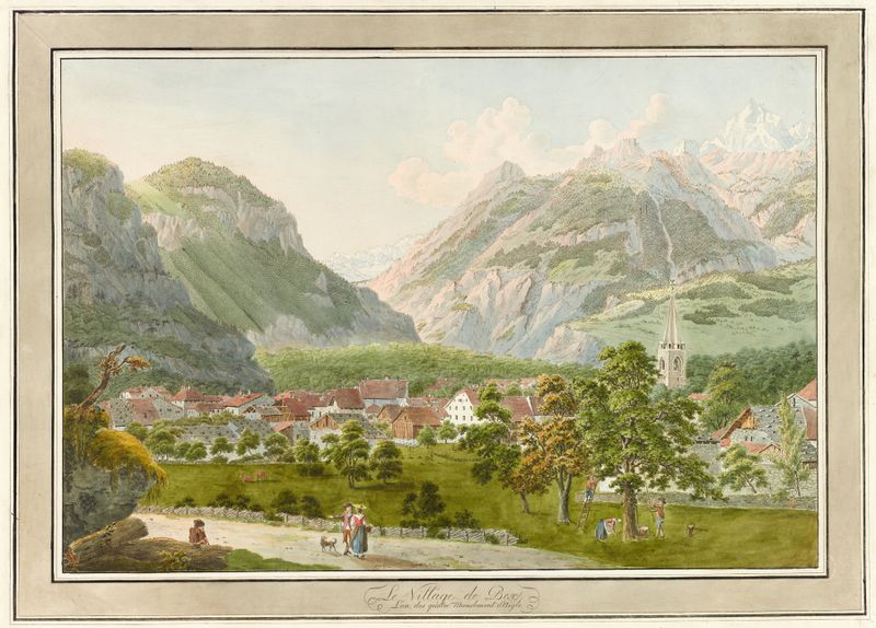 Landscape depicting Le Village de Bex by Pierre Samuel Louis Joyeux, unknown medium