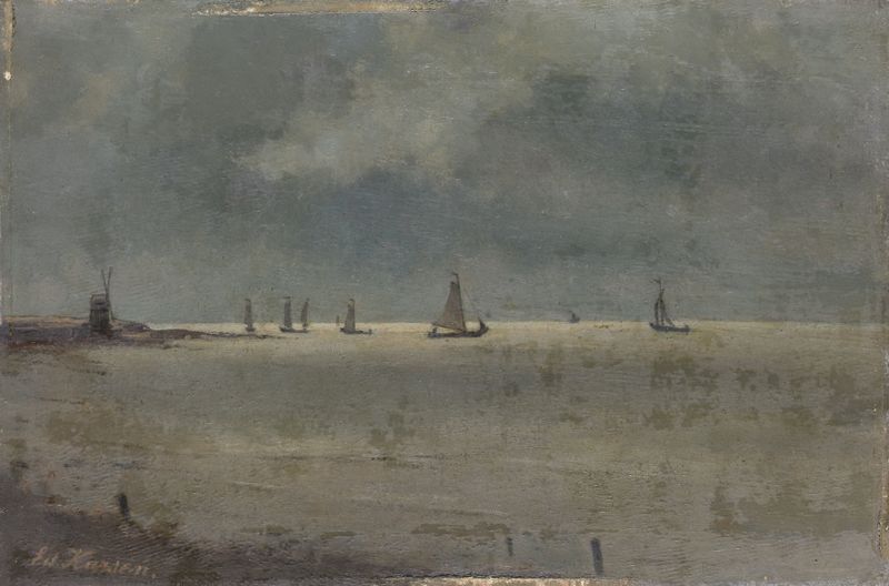 Cena marinha representando The Zuider Zee por Eduard Karsen, pintura a óleo