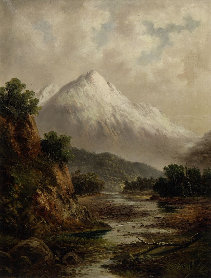 Paisagem representando o rio Waimakariri por Thomas Attwood, meio desconhecido