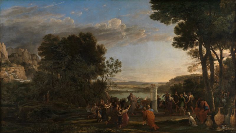 Religious scene depicting the golden calf by Claude Lorrain, oil painting