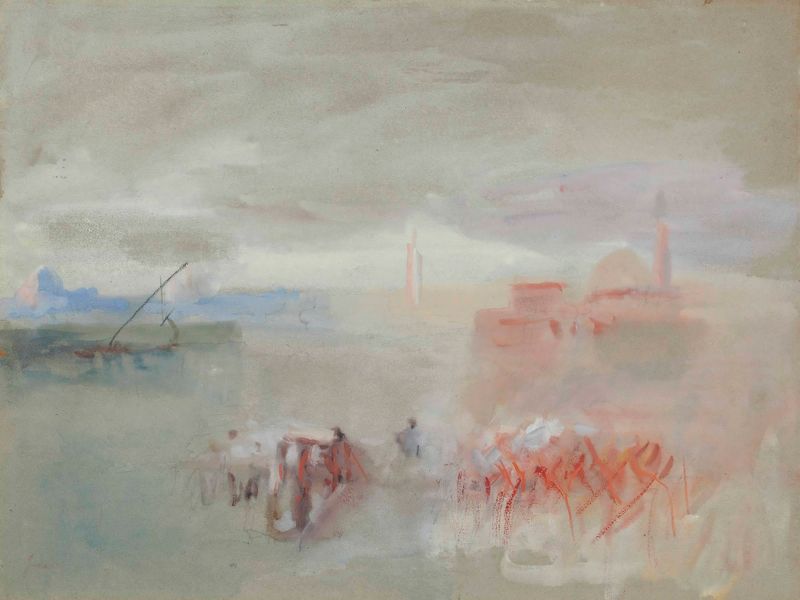Paisaje romántico que representa Venecia al atardecer, óleo de Hercules Brabazon Brabazon