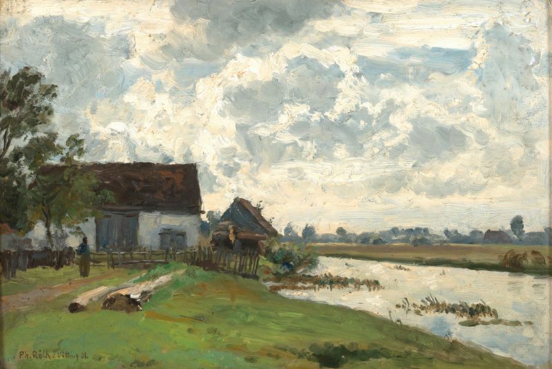A river landscape in Vötting by Philipp Röth, impressionism