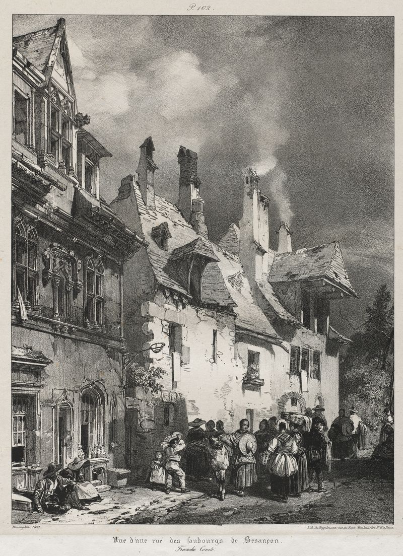 Pintura al óleo de Richard Parkes Bonington que representa una escena de calle en Besançon