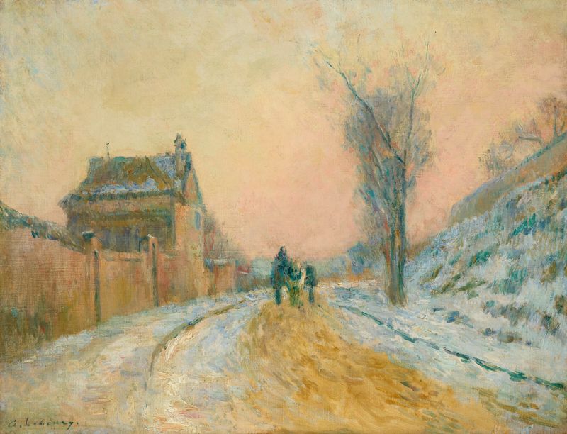 Paisaje invernal con nieve y un carro, pintura al óleo de Albert Lebourg