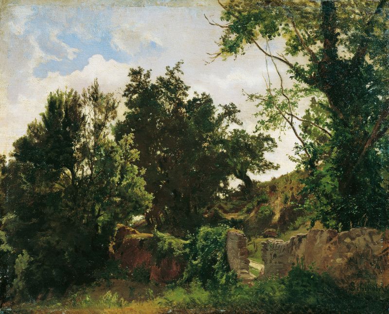 Paisagem com um muro de pedra em Schlossmauer em Plankenberg de Emil Jakob Schindler.