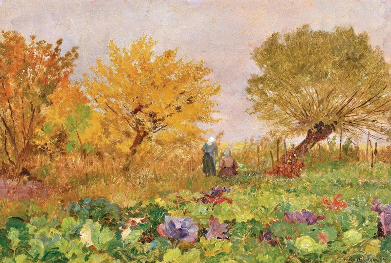 Landscape depicting fields and crops by Hugo Charlemont, oil on canvas