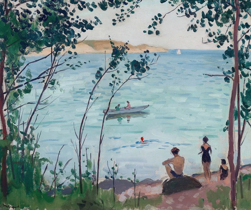 Baigneurs à Carqueiranne by Albert Marquet, oil on canvas depicting figures by the beach