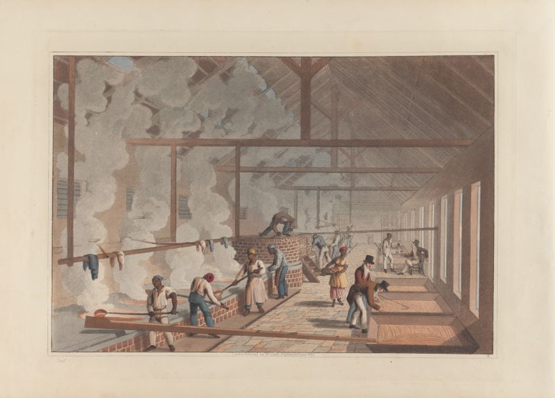 Genre scene depicting laborers amidst smoke, oil on canvas by William A. V. Clark