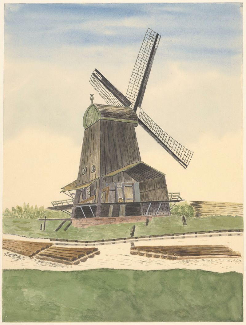 Paisagem com um moinho de vento de Johannes Nicolaas Eijman, estilo realista