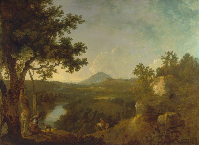 Landscape with clouds and trees, oil on canvas by Richard Wilson